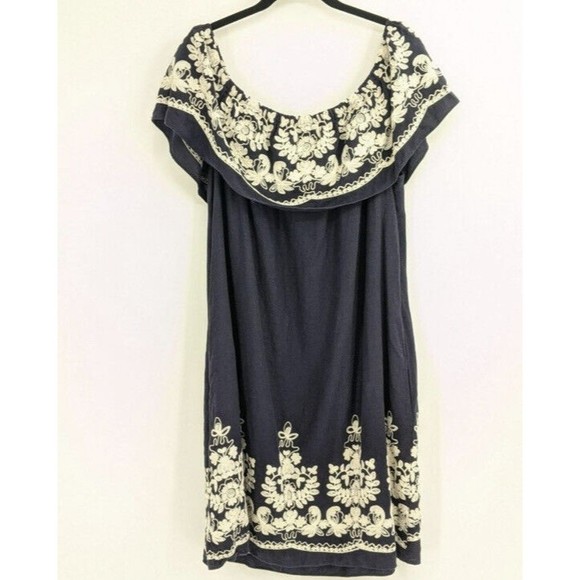 Label by Five Twelve Off Shoulder Dress Navy White Embroider - Picture 5 of 5
